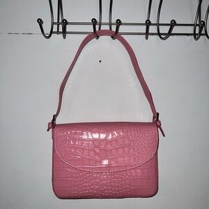 Pink -LEATHER GENUINE- MADE IN ITALY Crocodile-Embossed Shoulder Bag